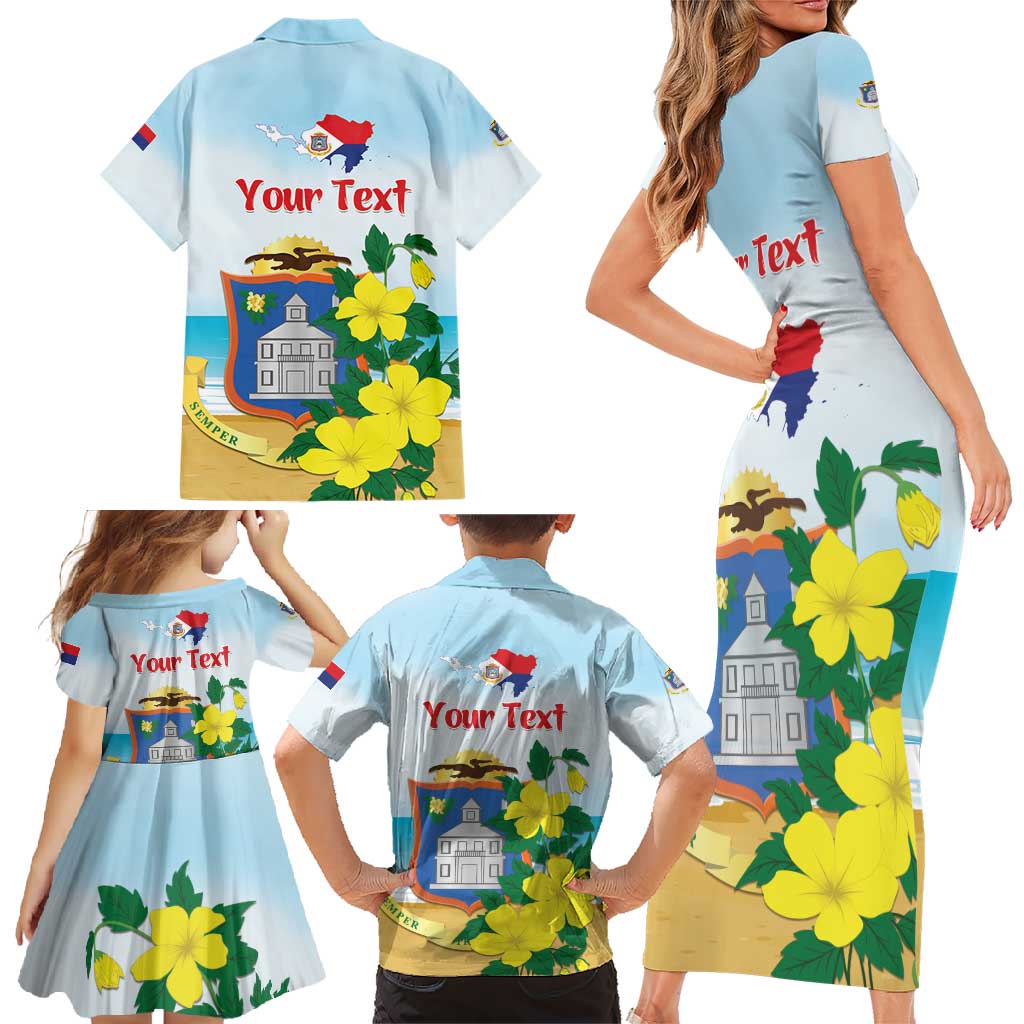 Personalized Sint Maarten Family Matching Short Sleeve Bodycon Dress and Hawaiian Shirt Brown Pelican With Yellow Sage - Wonder Print Shop
