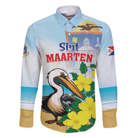 Personalized Sint Maarten Family Matching Short Sleeve Bodycon Dress and Hawaiian Shirt Brown Pelican With Yellow Sage - Wonder Print Shop