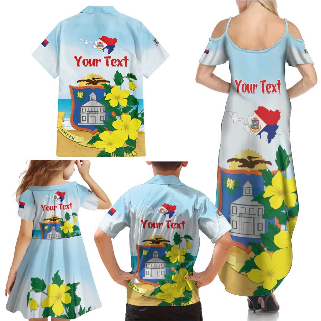 Personalized Sint Maarten Family Matching Summer Maxi Dress and Hawaiian Shirt Brown Pelican With Yellow Sage - Wonder Print Shop