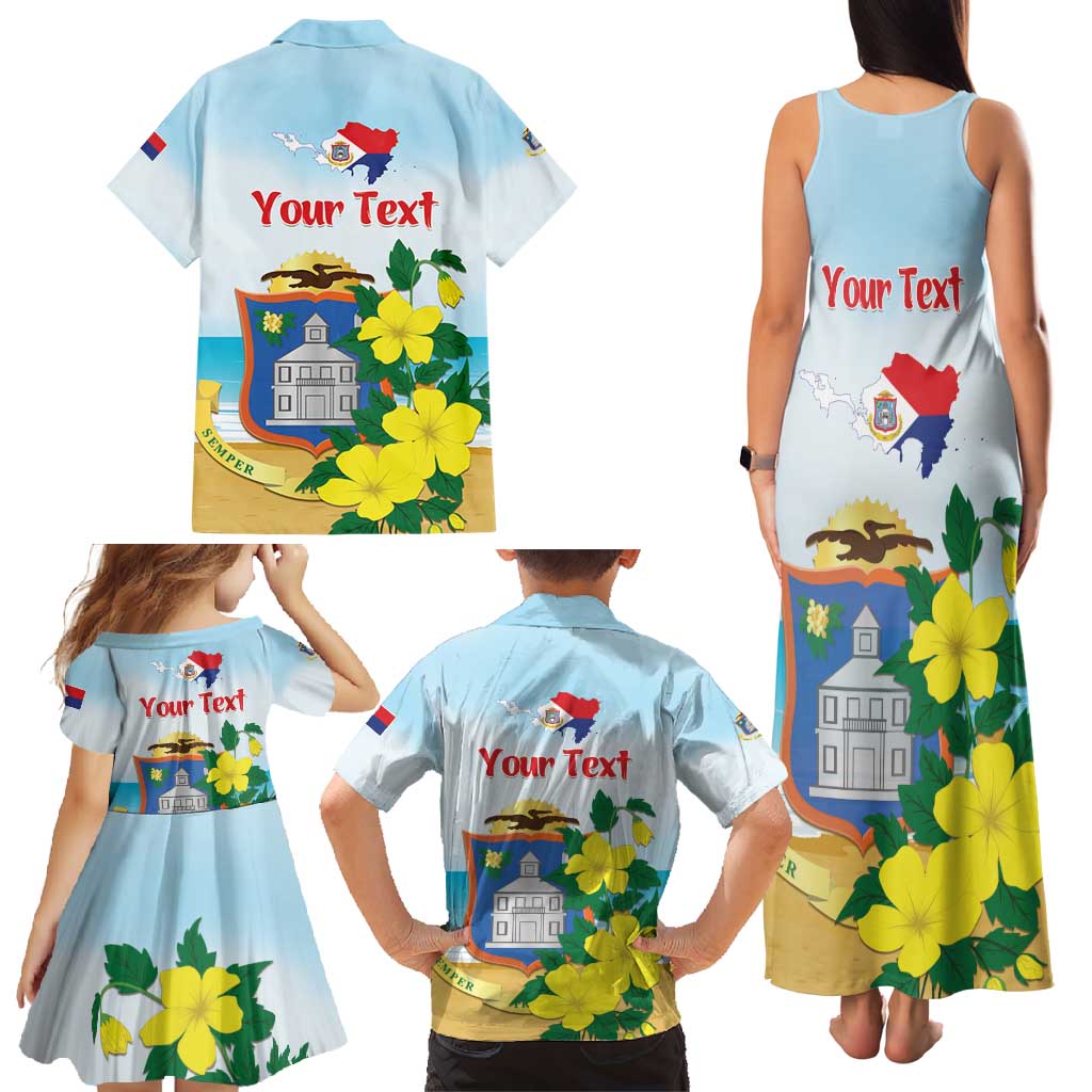 Personalized Sint Maarten Family Matching Tank Maxi Dress and Hawaiian Shirt Brown Pelican With Yellow Sage - Wonder Print Shop