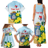 Personalized Sint Maarten Family Matching Tank Maxi Dress and Hawaiian Shirt Brown Pelican With Yellow Sage - Wonder Print Shop