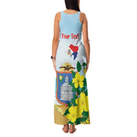 Personalized Sint Maarten Family Matching Tank Maxi Dress and Hawaiian Shirt Brown Pelican With Yellow Sage - Wonder Print Shop