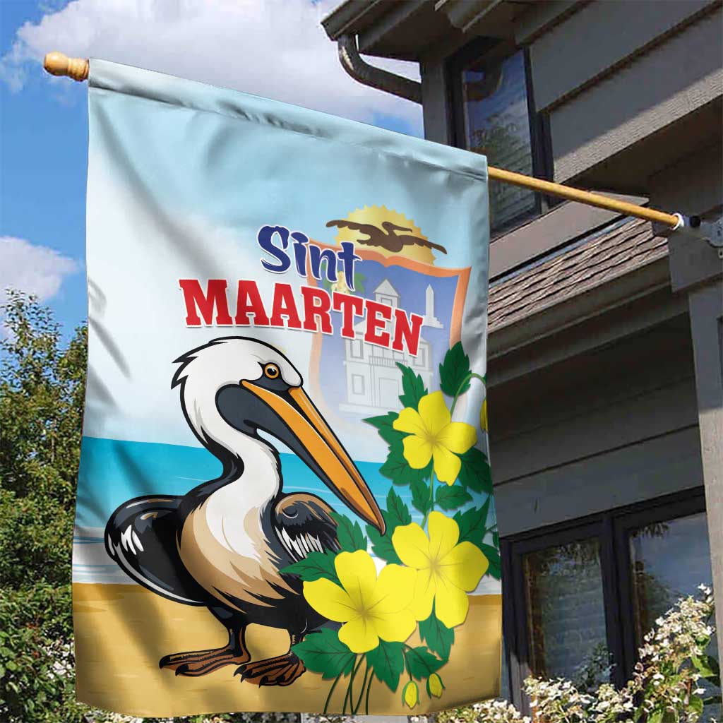 Sint Maarten Garden Flag Brown Pelican With Yellow Sage - Wonder Print Shop