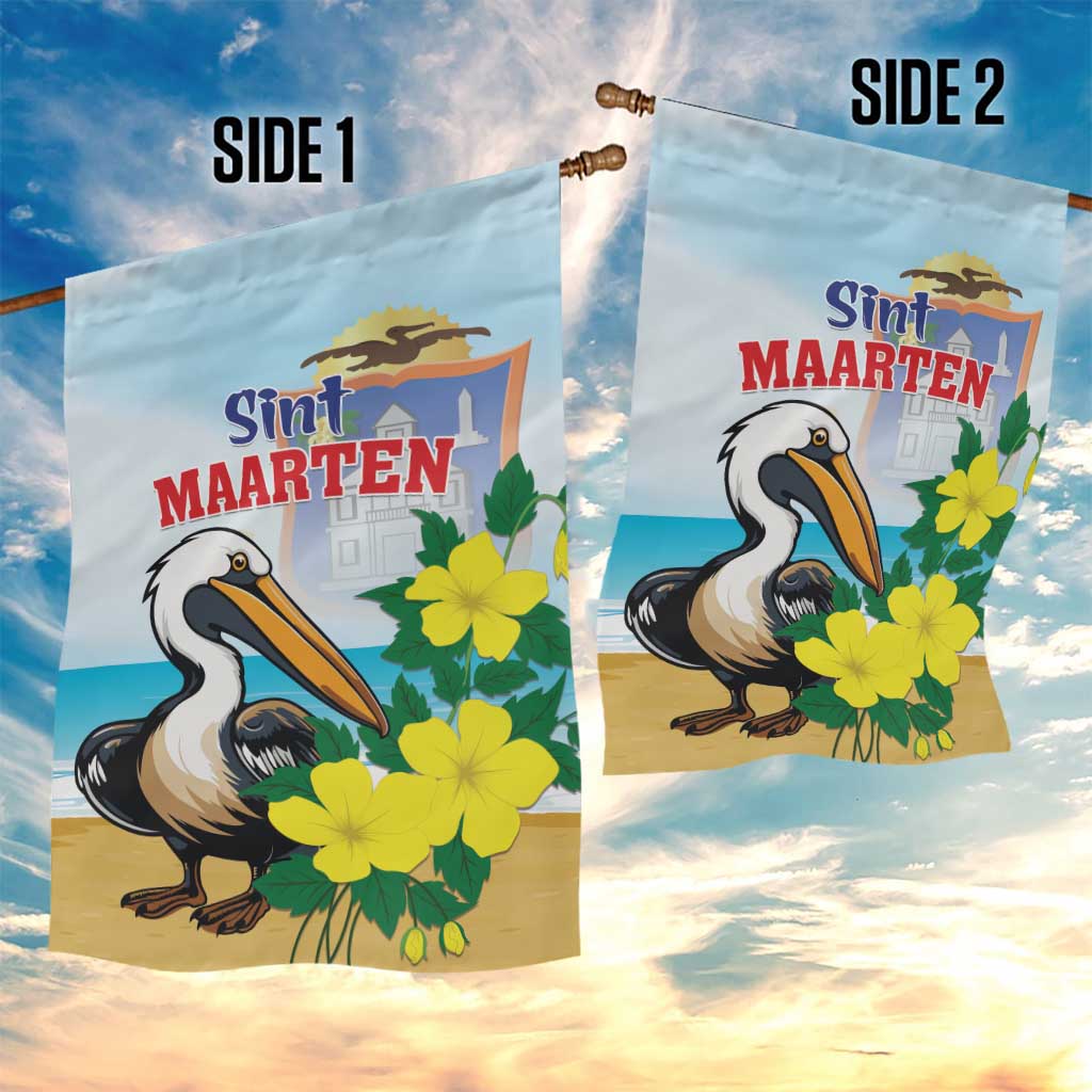 Sint Maarten Garden Flag Brown Pelican With Yellow Sage - Wonder Print Shop