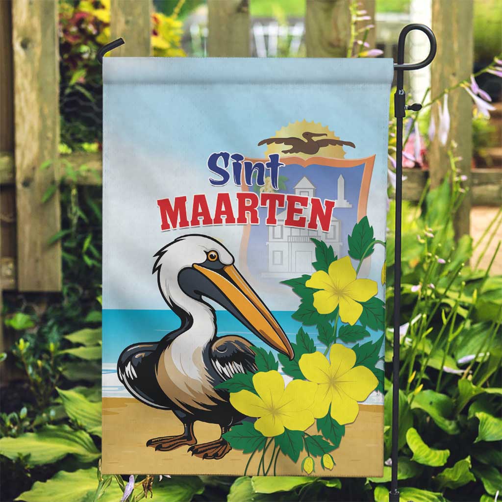 Sint Maarten Garden Flag Brown Pelican With Yellow Sage - Wonder Print Shop