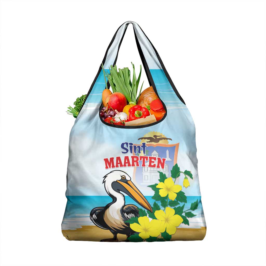 Sint Maarten Grocery Bag Brown Pelican With Yellow Sage