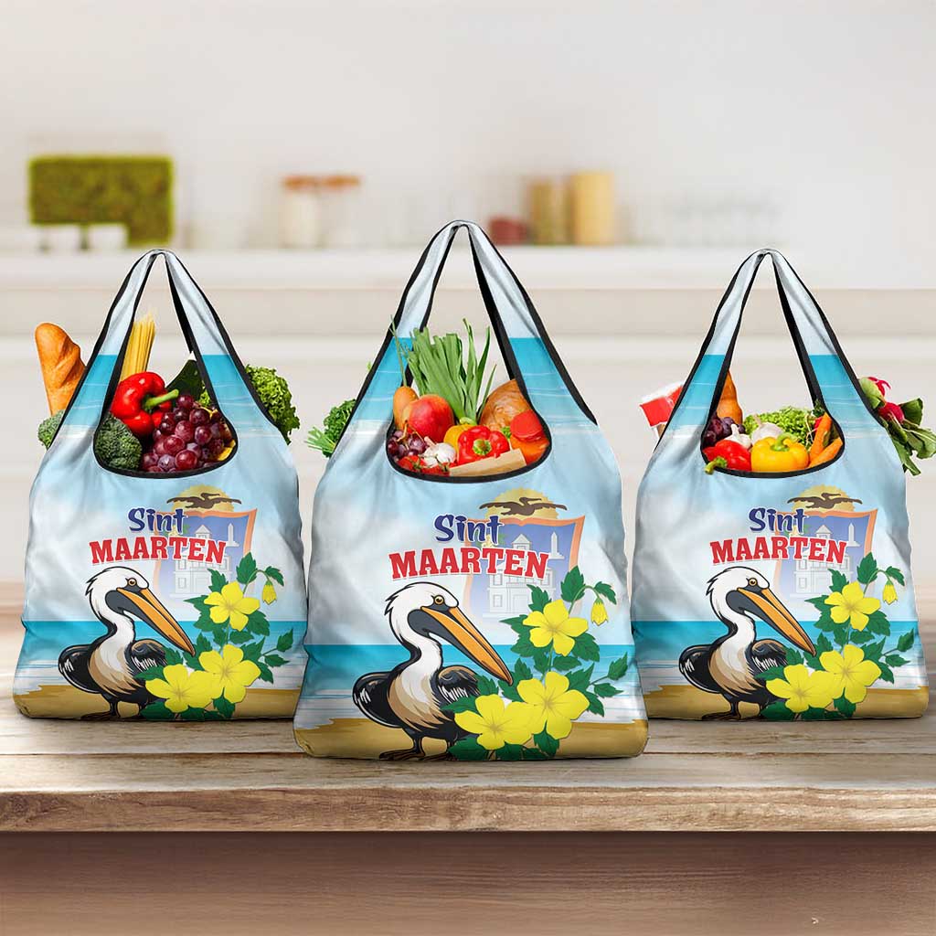 Sint Maarten Grocery Bag Brown Pelican With Yellow Sage