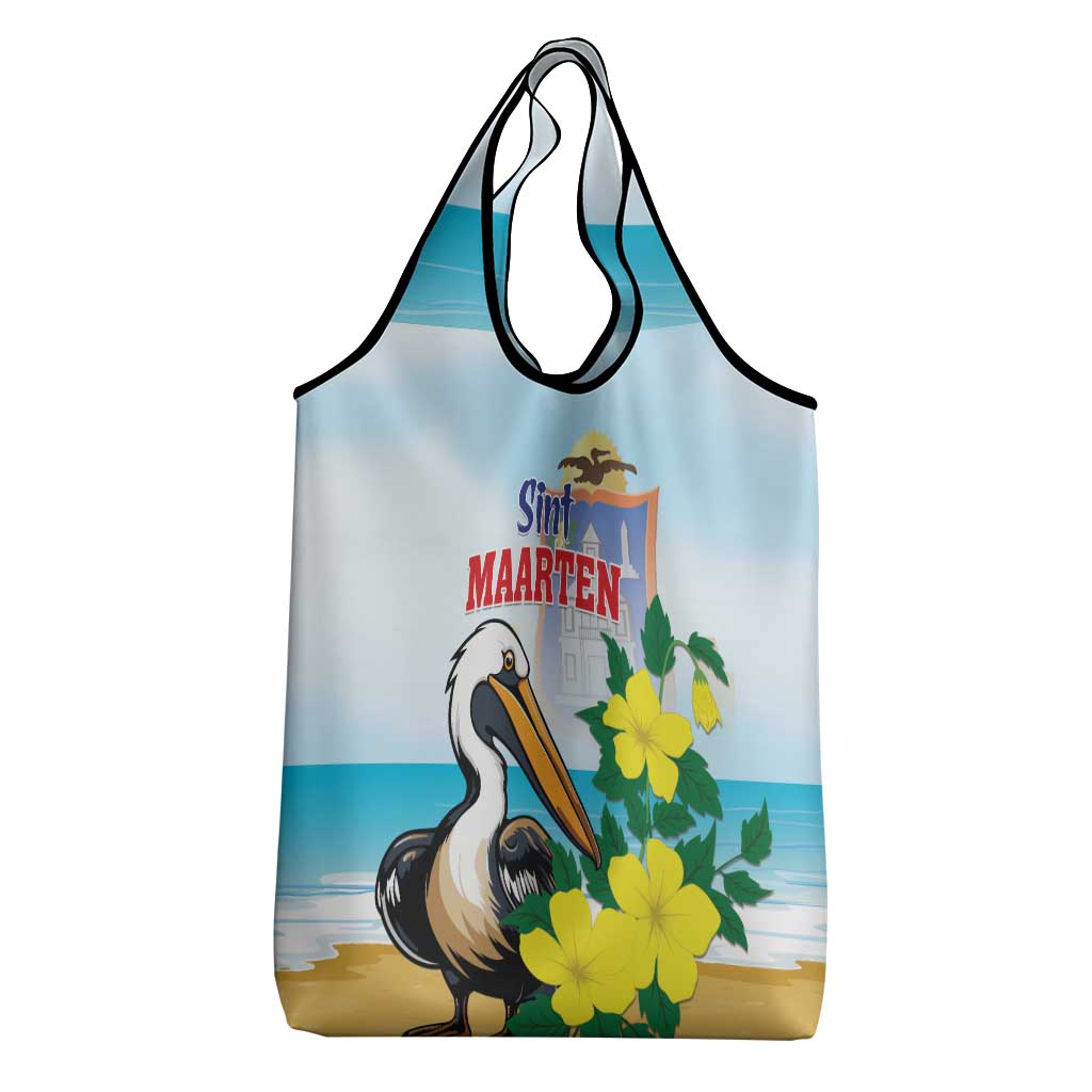 Sint Maarten Grocery Bag Brown Pelican With Yellow Sage