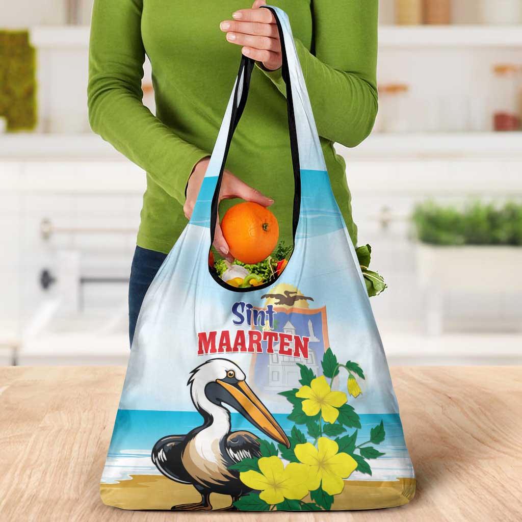 Sint Maarten Grocery Bag Brown Pelican With Yellow Sage