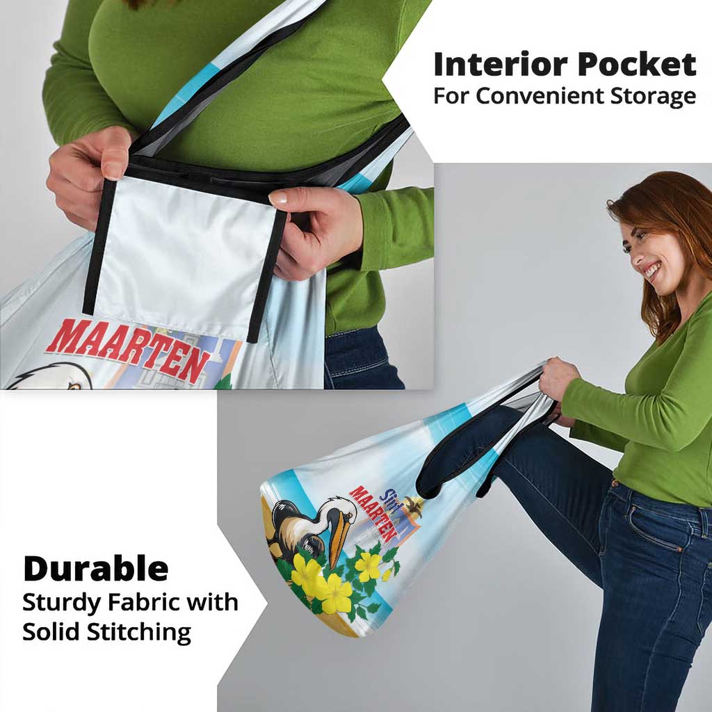 Sint Maarten Grocery Bag Brown Pelican With Yellow Sage