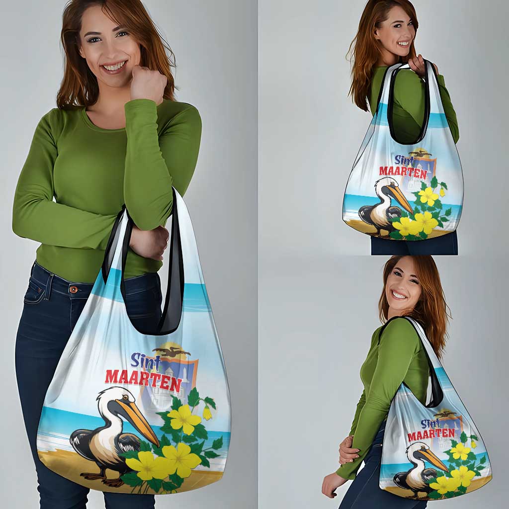 Sint Maarten Grocery Bag Brown Pelican With Yellow Sage