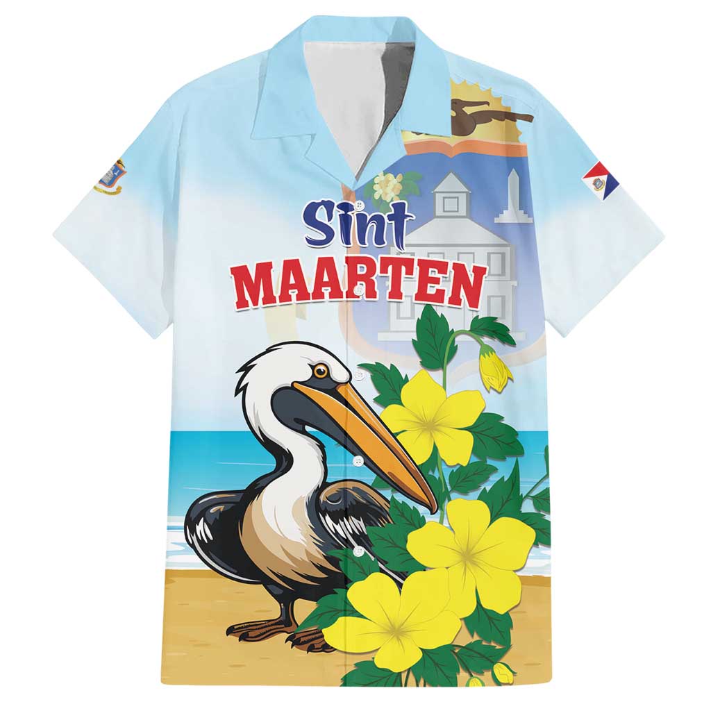 Personalized Sint Maarten Hawaiian Shirt Brown Pelican With Yellow Sage - Wonder Print Shop