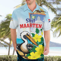 Personalized Sint Maarten Hawaiian Shirt Brown Pelican With Yellow Sage - Wonder Print Shop