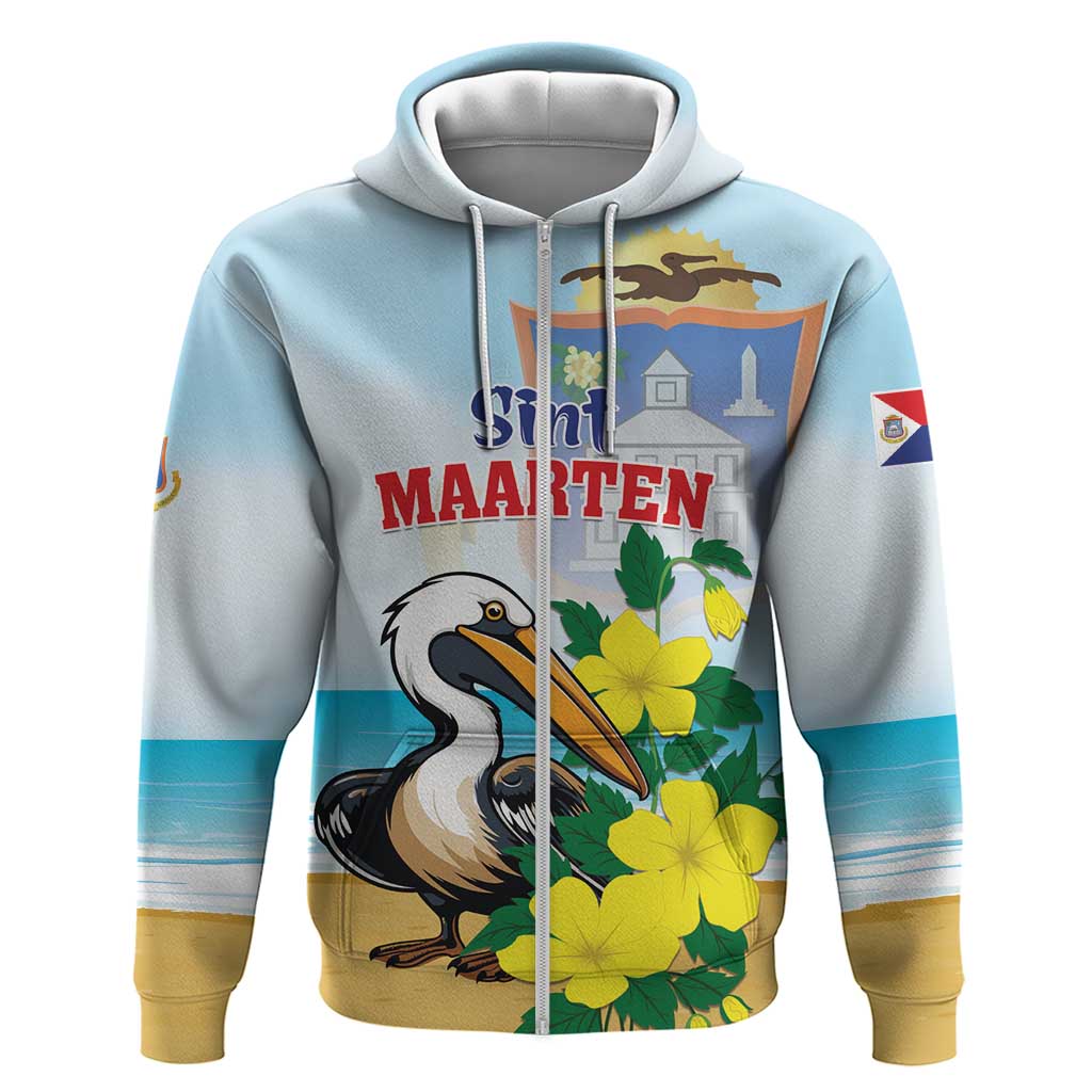 Personalized Sint Maarten Hoodie Brown Pelican With Yellow Sage - Wonder Print Shop
