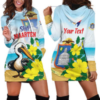 Personalized Sint Maarten Hoodie Dress Brown Pelican With Yellow Sage - Wonder Print Shop