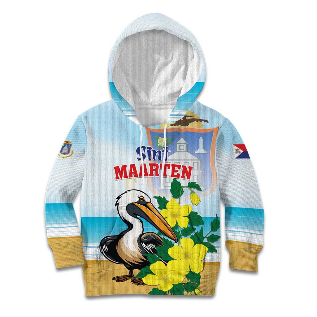 Personalized Sint Maarten Kid Hoodie Brown Pelican With Yellow Sage - Wonder Print Shop