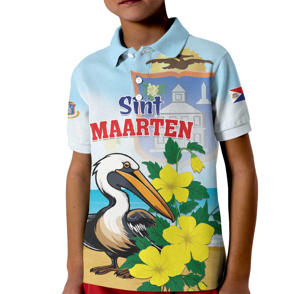 Personalized Sint Maarten Kid Polo Shirt Brown Pelican With Yellow Sage - Wonder Print Shop