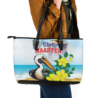 Sint Maarten Leather Tote Bag Brown Pelican With Yellow Sage