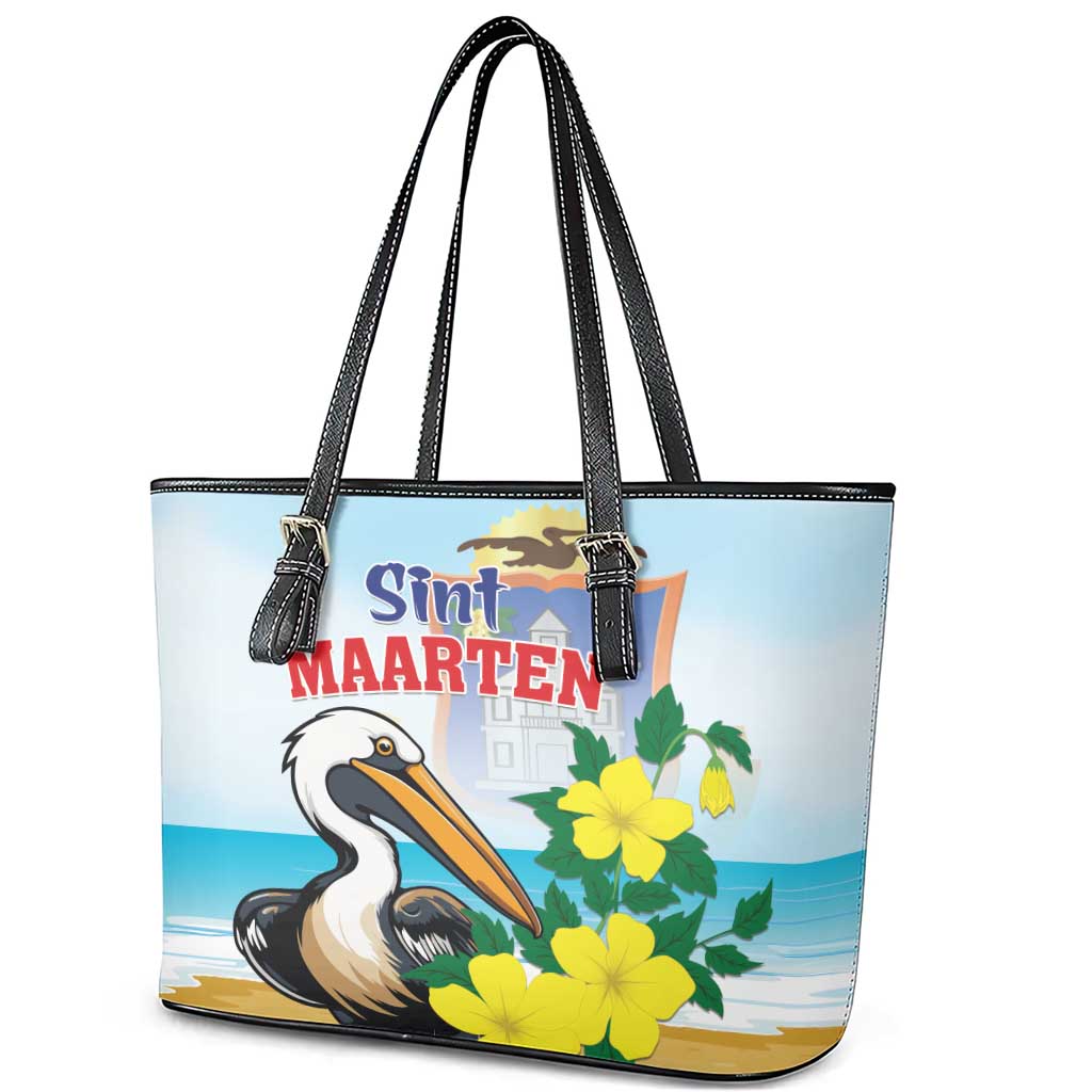 Sint Maarten Leather Tote Bag Brown Pelican With Yellow Sage