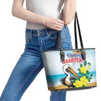 Sint Maarten Leather Tote Bag Brown Pelican With Yellow Sage