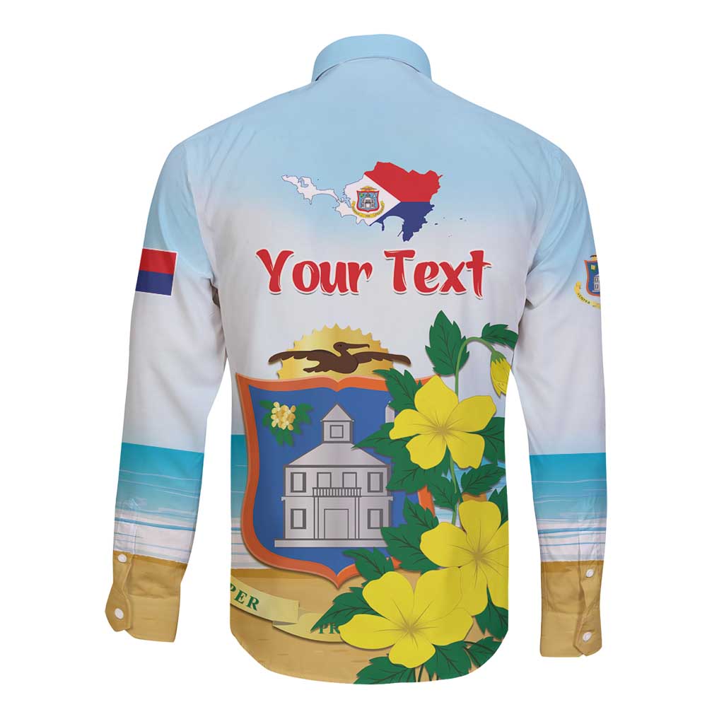 Personalized Sint Maarten Long Sleeve Button Shirt Brown Pelican With Yellow Sage