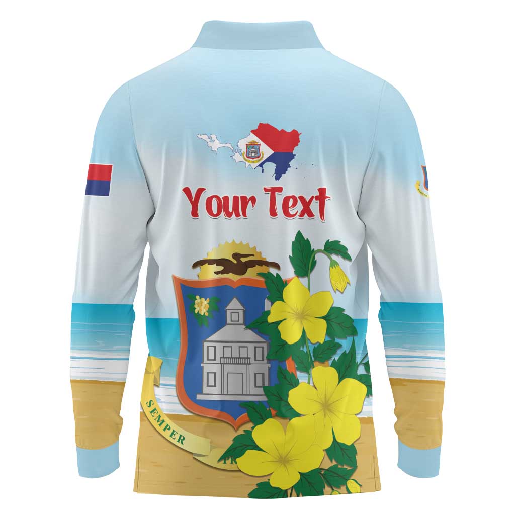 Personalized Sint Maarten Long Sleeve Polo Shirt Brown Pelican With Yellow Sage - Wonder Print Shop