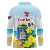 Personalized Sint Maarten Long Sleeve Polo Shirt Brown Pelican With Yellow Sage - Wonder Print Shop