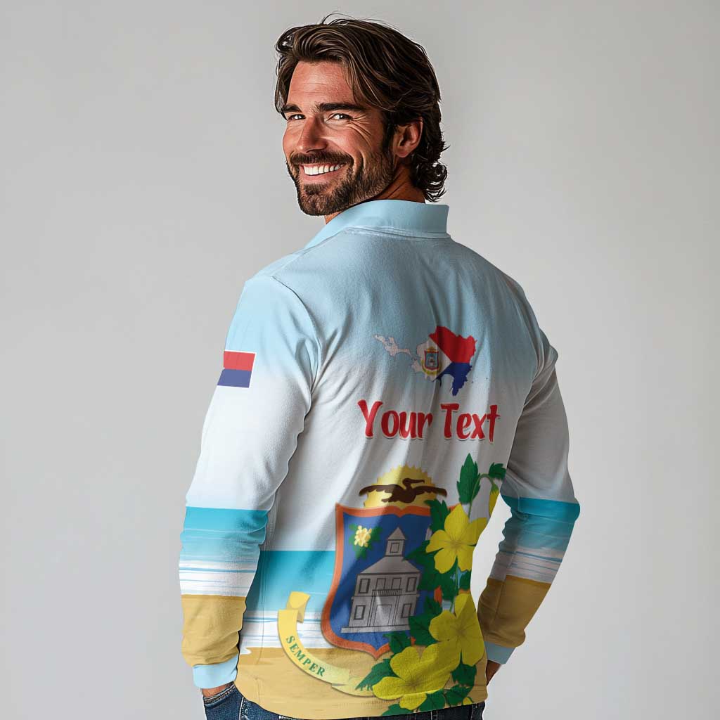 Personalized Sint Maarten Long Sleeve Polo Shirt Brown Pelican With Yellow Sage - Wonder Print Shop