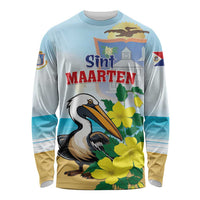 Personalized Sint Maarten Long Sleeve Shirt Brown Pelican With Yellow Sage - Wonder Print Shop