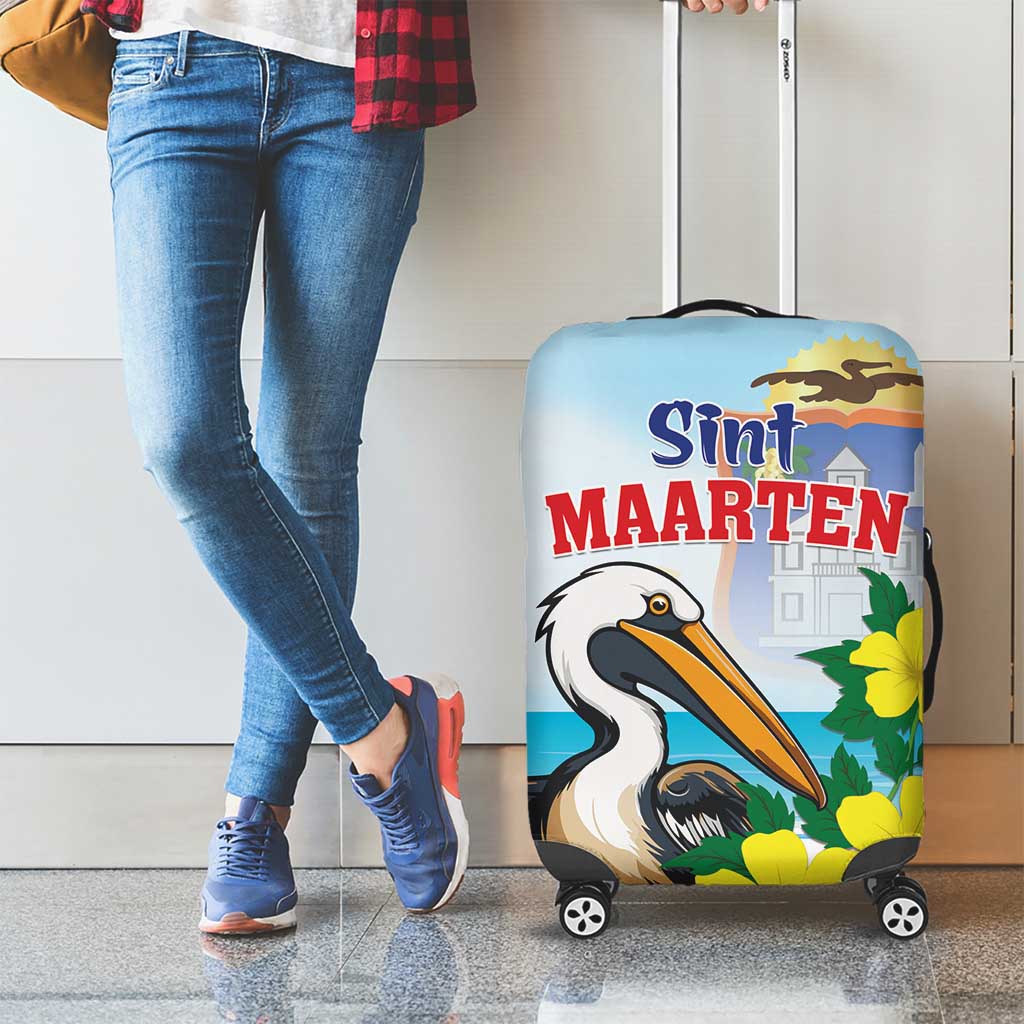 Sint Maarten Luggage Cover Brown Pelican With Yellow Sage - Wonder Print Shop