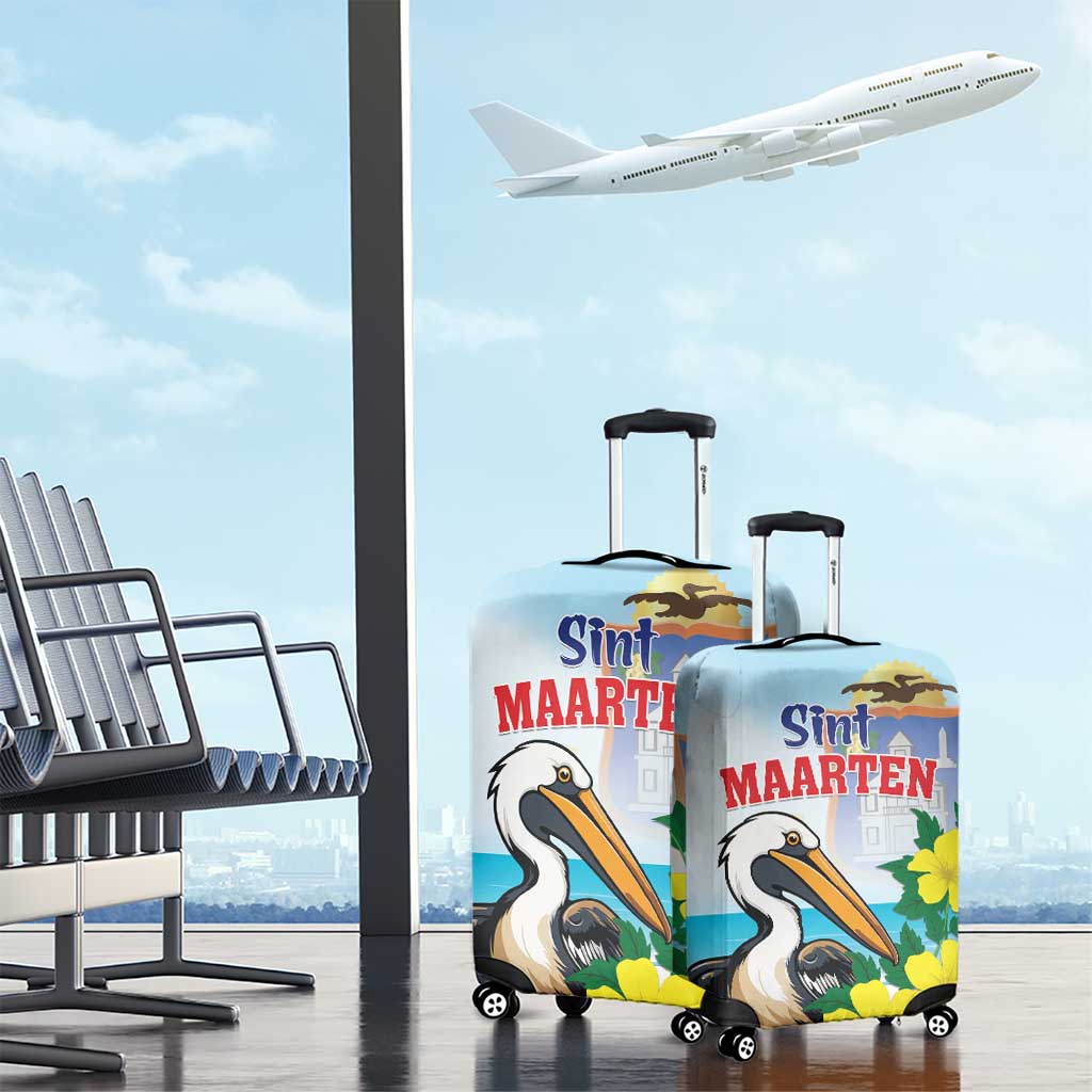Sint Maarten Luggage Cover Brown Pelican With Yellow Sage - Wonder Print Shop
