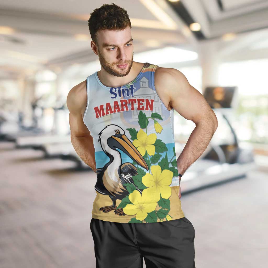 Personalized Sint Maarten Men Tank Top Brown Pelican With Yellow Sage - Wonder Print Shop