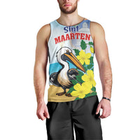 Personalized Sint Maarten Men Tank Top Brown Pelican With Yellow Sage - Wonder Print Shop