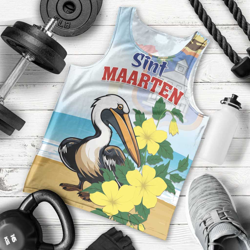 Personalized Sint Maarten Men Tank Top Brown Pelican With Yellow Sage - Wonder Print Shop