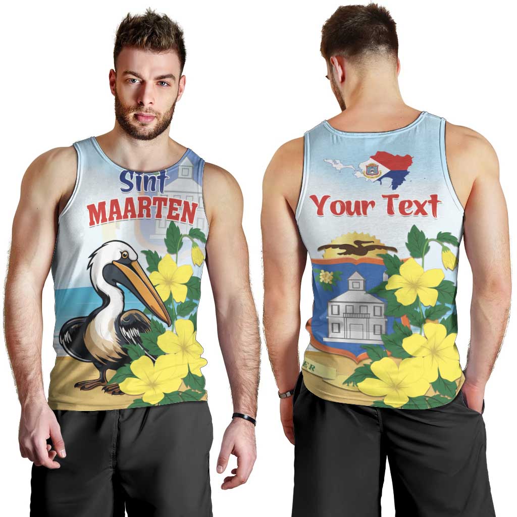 Personalized Sint Maarten Men Tank Top Brown Pelican With Yellow Sage - Wonder Print Shop