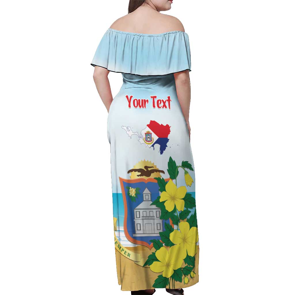 Personalized Sint Maarten Off Shoulder Maxi Dress Brown Pelican With Yellow Sage - Wonder Print Shop