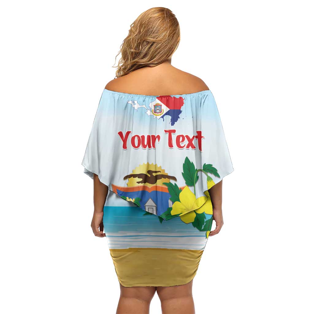 Personalized Sint Maarten Off Shoulder Short Dress Brown Pelican With Yellow Sage - Wonder Print Shop