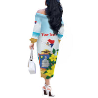 Personalized Sint Maarten Off The Shoulder Long Sleeve Dress Brown Pelican With Yellow Sage - Wonder Print Shop