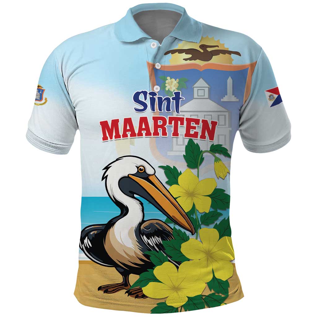 Personalized Sint Maarten Polo Shirt Brown Pelican With Yellow Sage - Wonder Print Shop