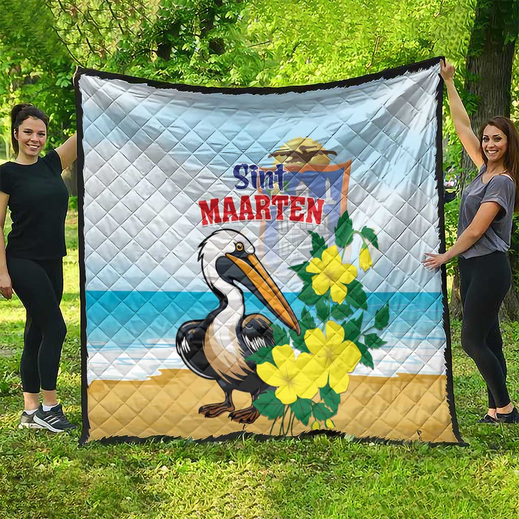Sint Maarten Quilt Brown Pelican With Yellow Sage - Wonder Print Shop