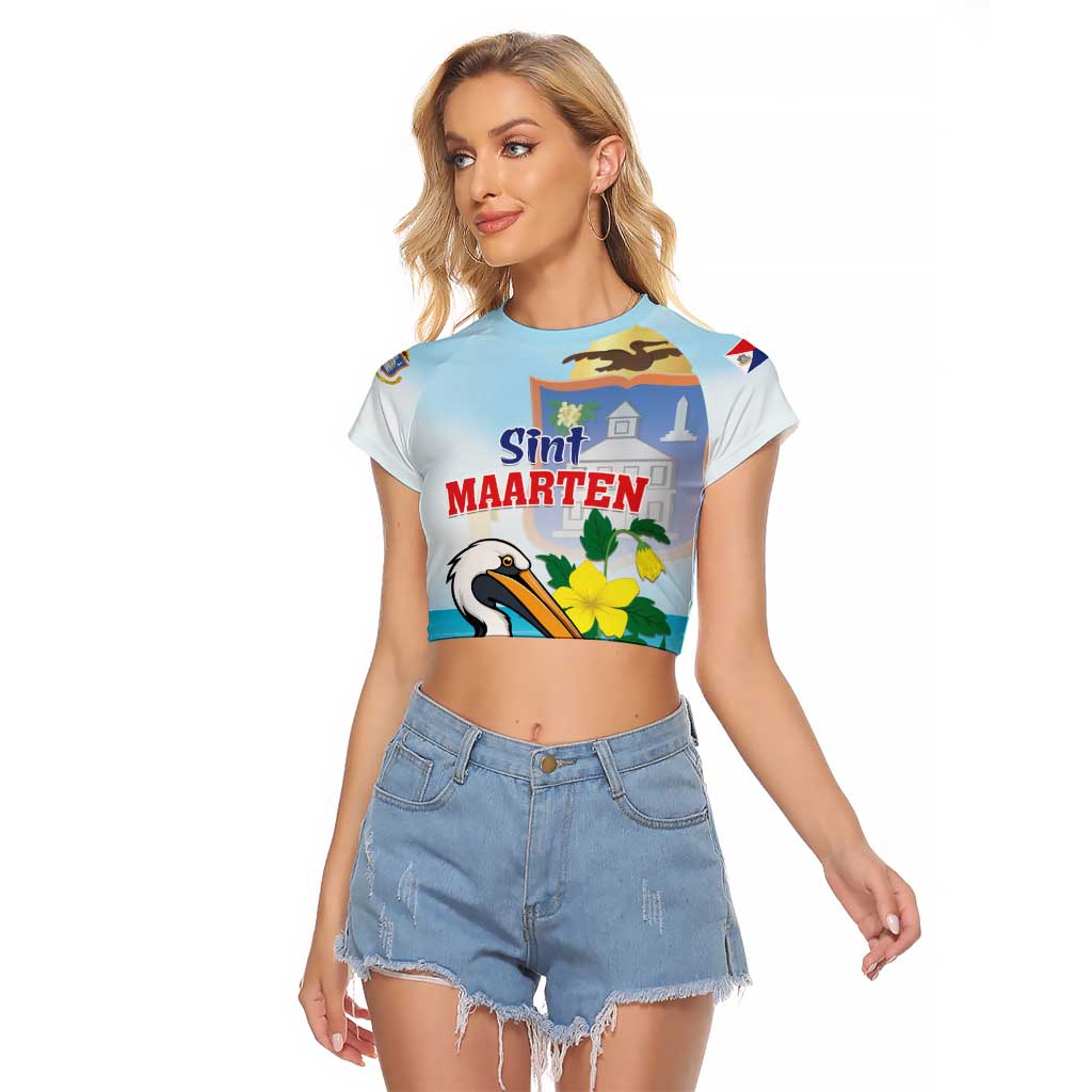 Personalized Sint Maarten Raglan Cropped T Shirt Brown Pelican With Yellow Sage - Wonder Print Shop
