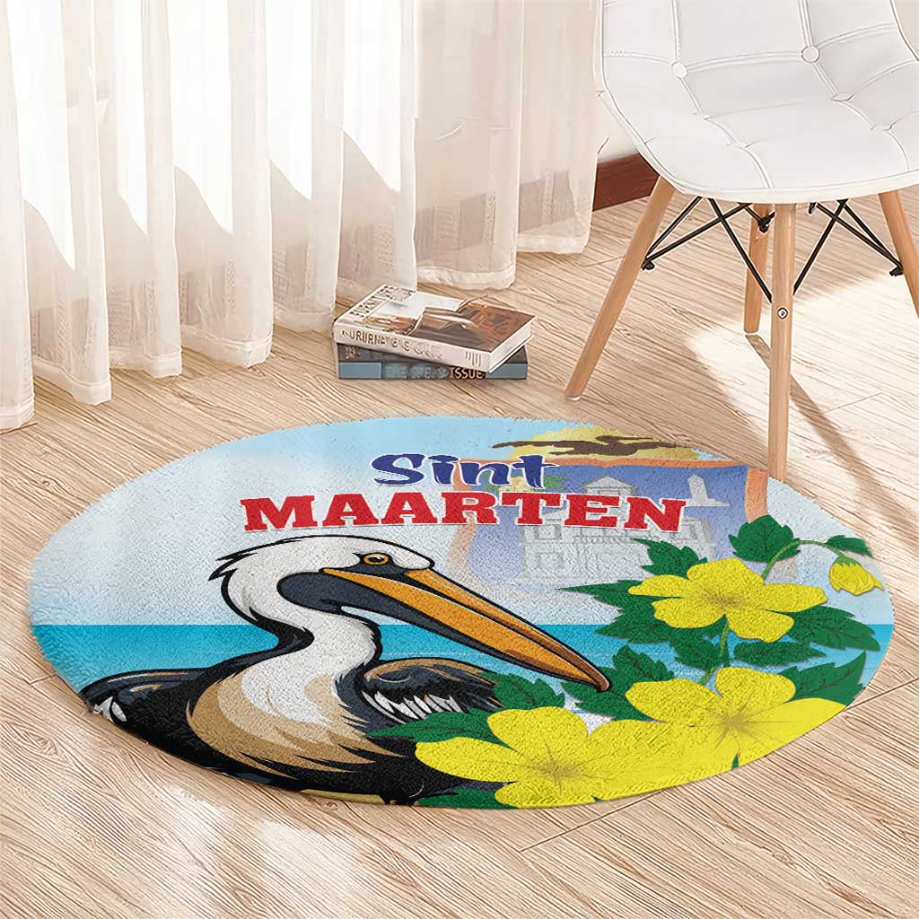 Sint Maarten Round Carpet Brown Pelican With Yellow Sage - Wonder Print Shop