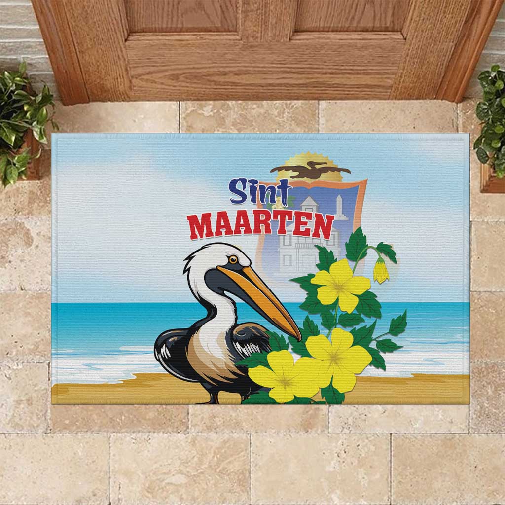 Sint Maarten Rubber Doormat Brown Pelican With Yellow Sage - Wonder Print Shop