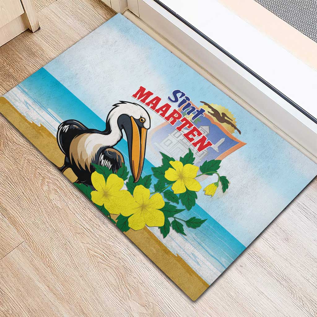 Sint Maarten Rubber Doormat Brown Pelican With Yellow Sage - Wonder Print Shop