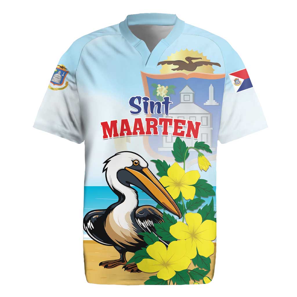 Personalized Sint Maarten Rugby Jersey Brown Pelican With Yellow Sage - Wonder Print Shop