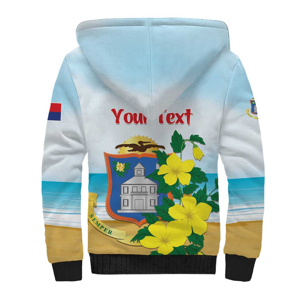 Personalized Sint Maarten Sherpa Hoodie Brown Pelican With Yellow Sage - Wonder Print Shop