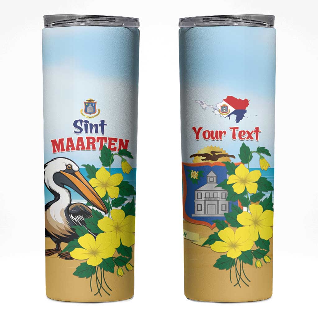 Personalized Sint Maarten Skinny Tumbler Brown Pelican With Yellow Sage - Wonder Print Shop