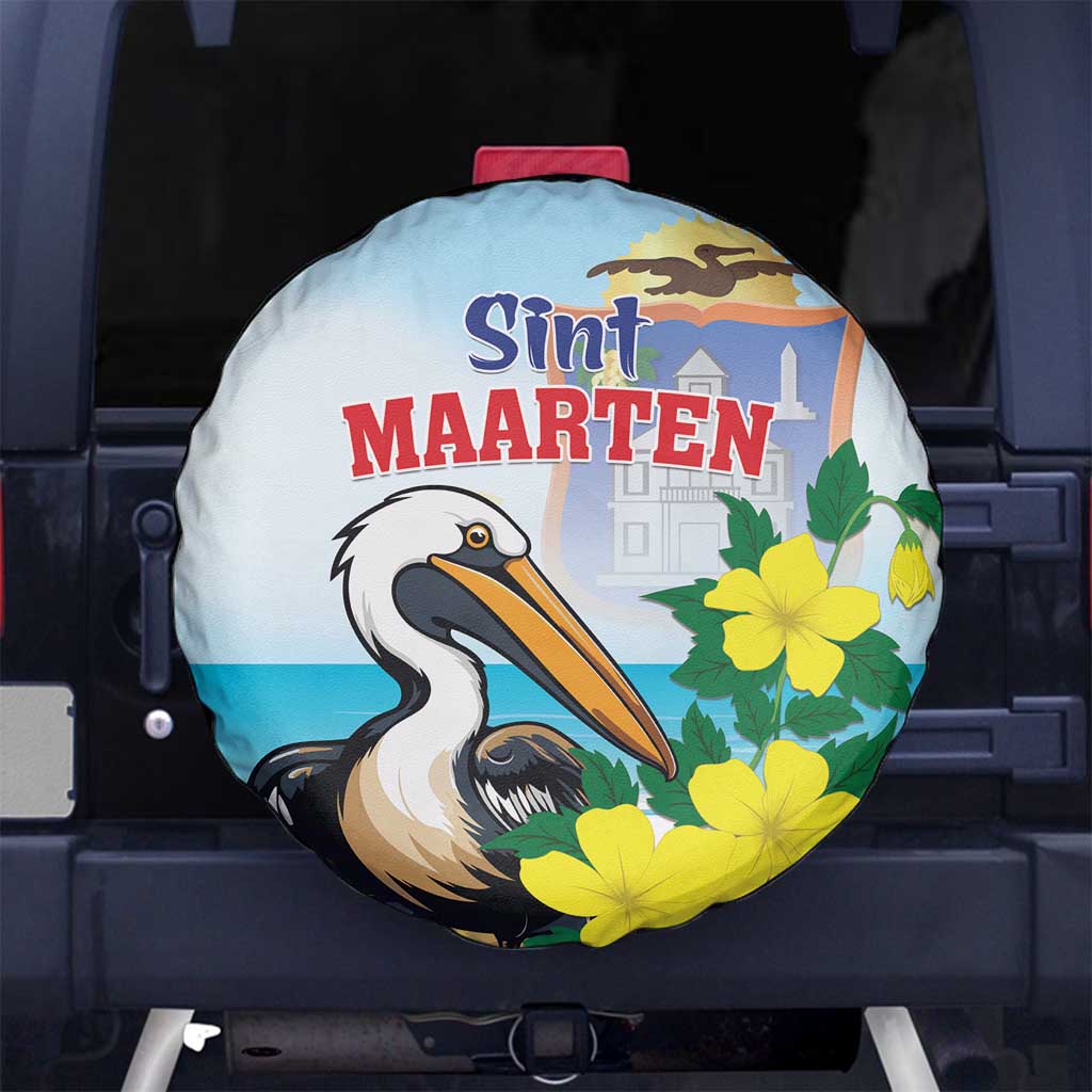 Sint Maarten Spare Tire Cover Brown Pelican With Yellow Sage - Wonder Print Shop