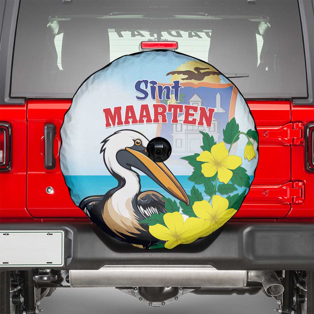 Sint Maarten Spare Tire Cover Brown Pelican With Yellow Sage - Wonder Print Shop