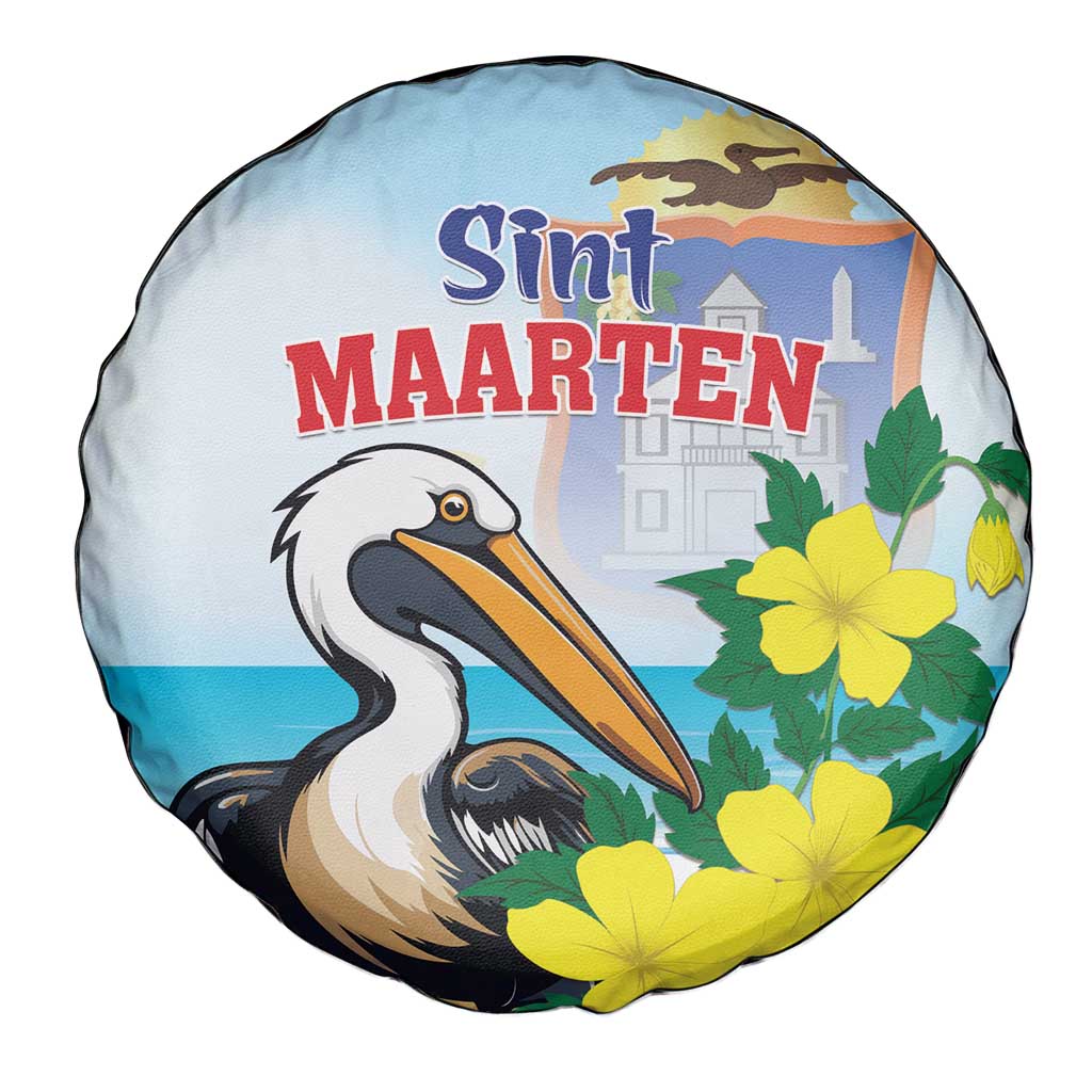 Sint Maarten Spare Tire Cover Brown Pelican With Yellow Sage - Wonder Print Shop
